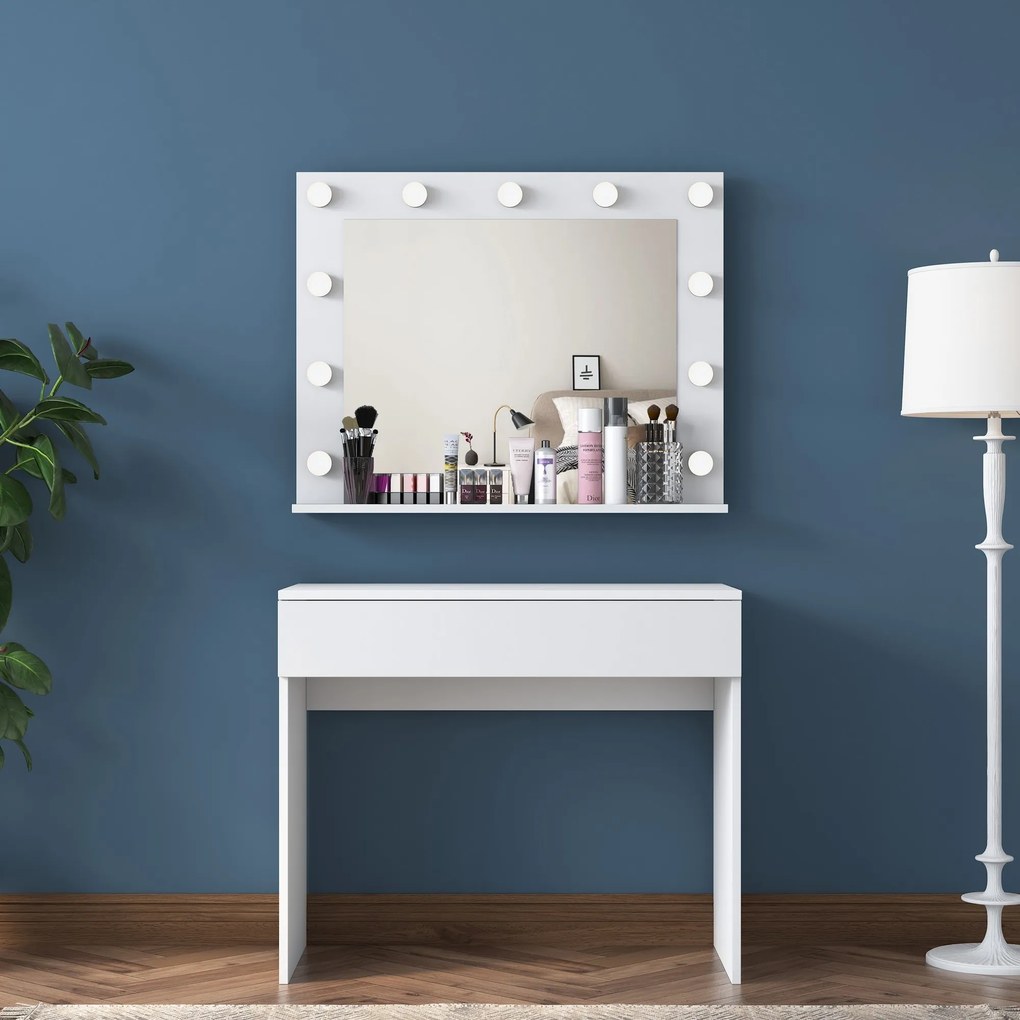 Minimalistický toaletní stolek Alisson II s LED zrcadlem bílý