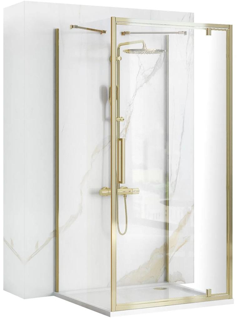 Rea Rapid Swing, 3-stenový sprchovací kút 100 (dvere) x 90 (stena) x 90 (stena) x 195 cm, 6mm číre sklo, zlatý lesklý profil, KPL-09414