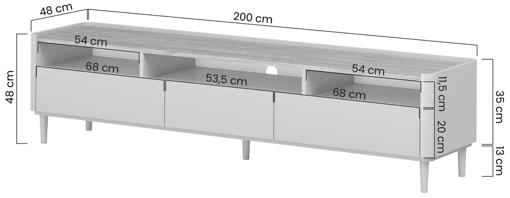 TV stolík Elivo 200 cm na nožičkách - kašmírová / dub olejovaný