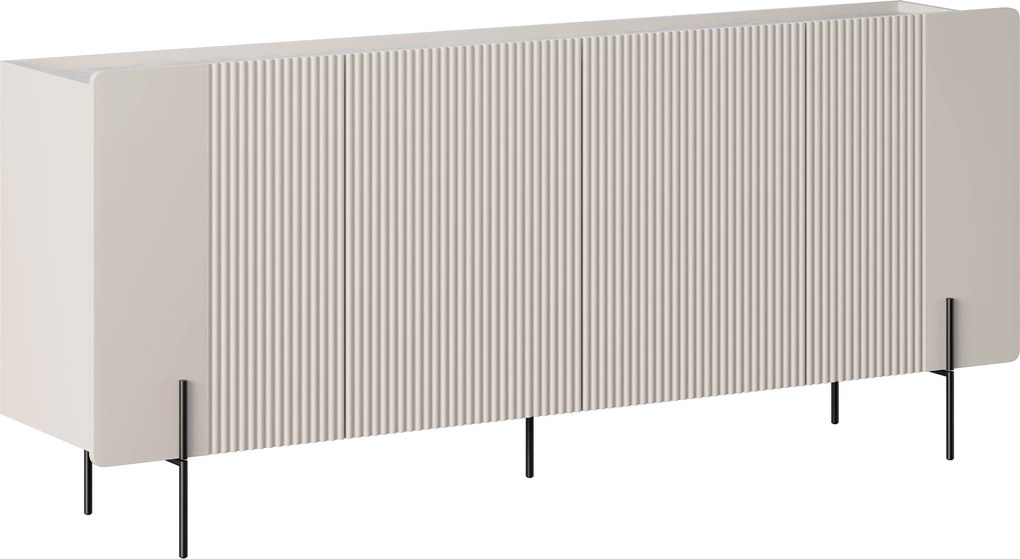 Komoda Malmi 200 cm štvordverová - kašmír / crema bianca / čierne nožičky