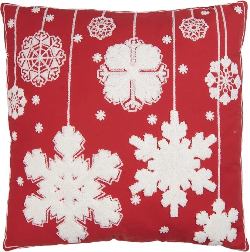Bielo-červený vankúš so snehovými vločkami - 45*5*45 cm