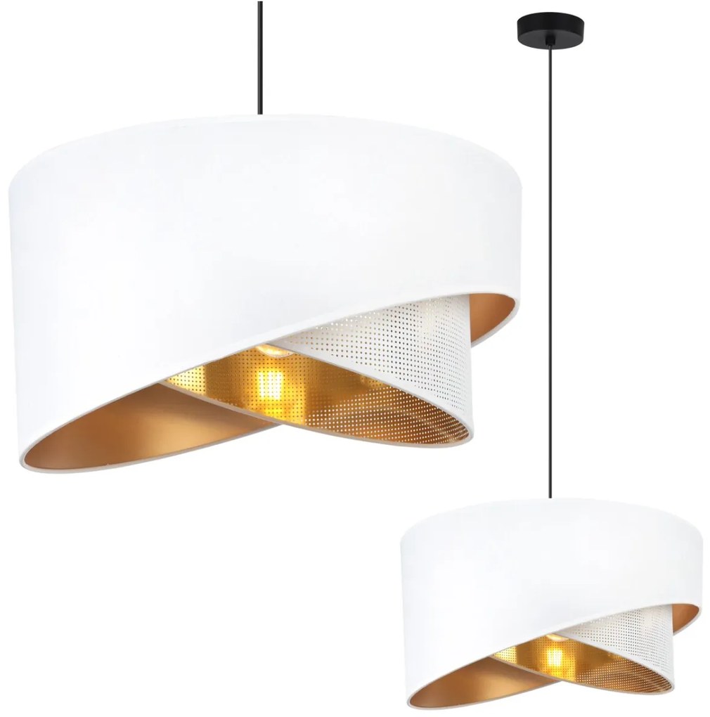 Závesné svietidlo Asti Duo, 1x PVC/biele textilné tienidlo, (fi 45cm), g, b