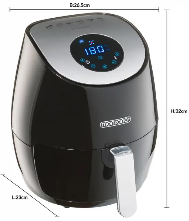Monzana Teplovzdušná fritéza FRY, 1500W, 3,6l, čierna