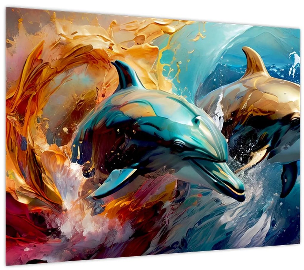 Obraz - Maľba delfínov (70x50 cm)