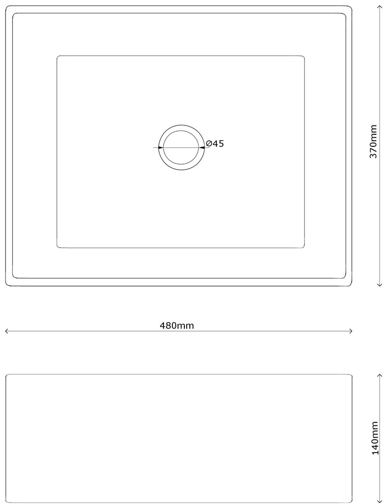 Gamma Cava, umývadlo na dosku 480x370x140 mm, biela s čiernym okrajom, GMA-UC-CAVA