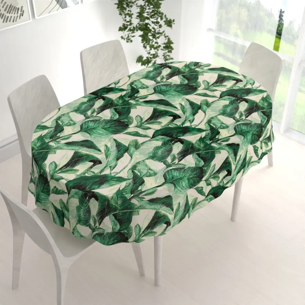 Biante Zamatový oválny obrus Tamara TMR-028 Veľké zelené listy 120x180 cm