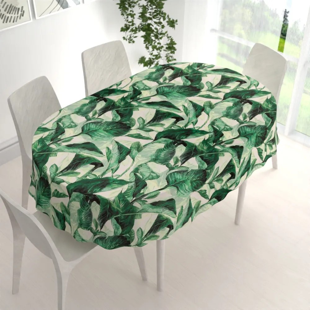 Biante Zamatový oválny obrus Tamara TMR-028 Veľké zelené listy 80x120 cm