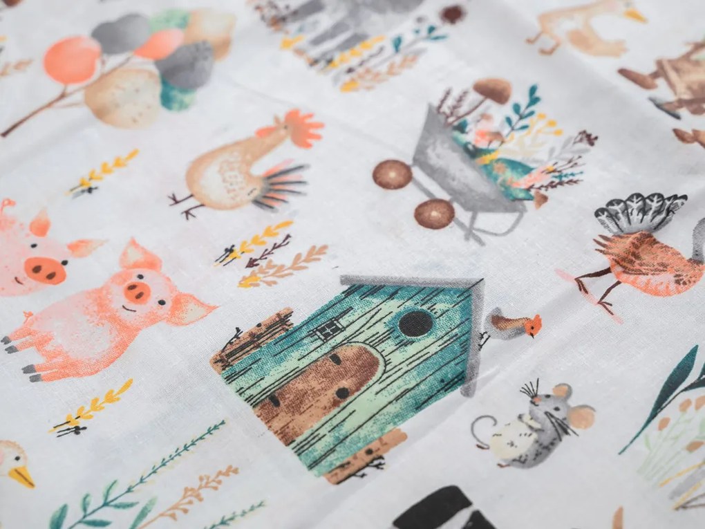 Bavlnené obliečky do postieľky HAPPY FARM biele Rozmer obliečky: 45 x 65 cm | 90 x 135 cm