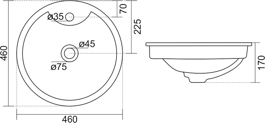 Aqualine Aqualine, SHIPRA keramické umývadlo zápustné, priemer 46cm, biela, NP564