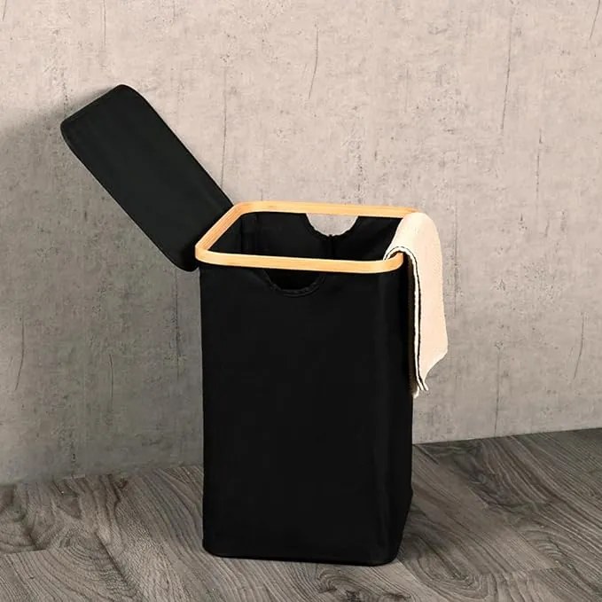 Kesper Kôš na bielizeň, čierny s bambusovým rámom 41x33x51 cm