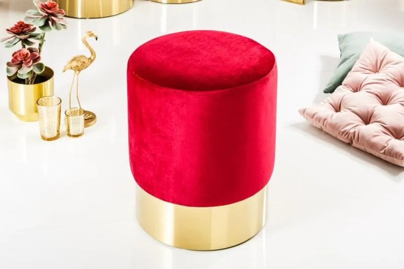 IIG -  Elegantná taburetka MODERN BAROQUE 35 cm zamat, červená
