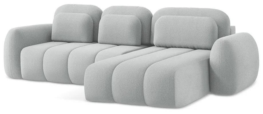 Svetlosivá rozkladacia/s úložným priestorom rohová pohovka z textílie buklé (pravý roh/s leňoškou) Pele – Makamii