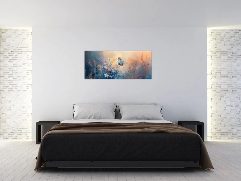 Obraz - Lúka s motýľom (120x50 cm)