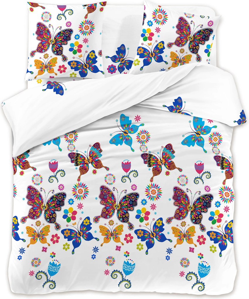 Obliečky z mikrovlákna FAREBNÝ MOTÝĽ biele Rozmer obliečky: 2 ks 70 x 90 cm | 200 x 220 cm