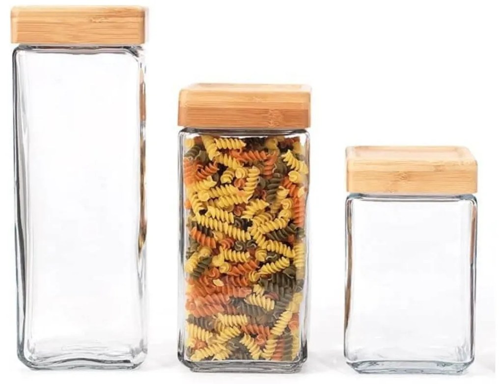 5Five® Sklenená bytelná dóza hranatá s dreveným vekom, 1,25l KWADR