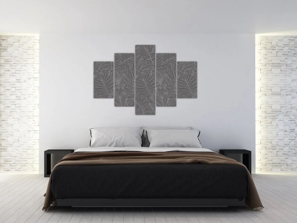 Obraz - Šedé palmové listy (150x105 cm)