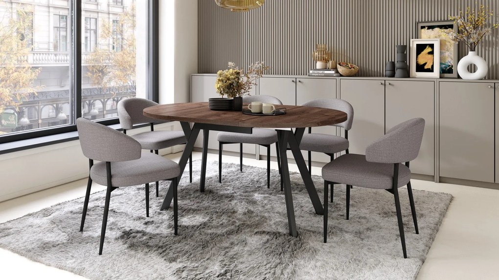 ALMO Dub hnedý/čierne nohy - OKRÚHLY LOFTOVÝ/INDUSTRIÁLNY ROZKLADACÍ STÔL DO OBÝVAČKY/JEDÁLNE