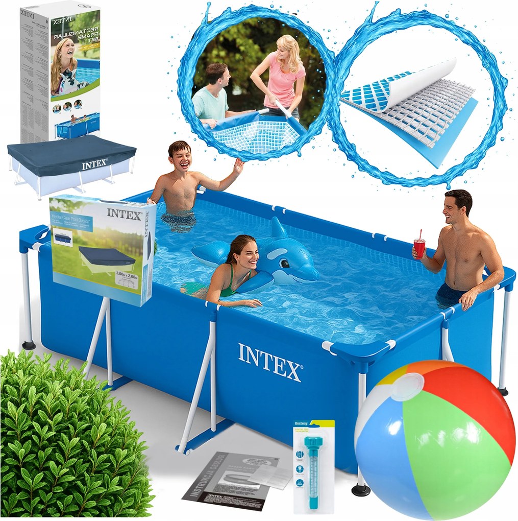 Záhradný Bazén S Konštrukciou Intex 300x200x75 CM Kryt Teplomer Sada 9v1