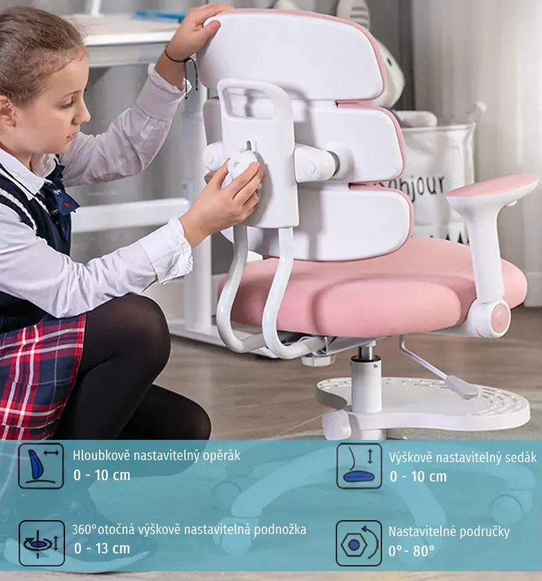 Detská rastúca stolička Neoseat KIDDY THREE — látka, tmavo ružová