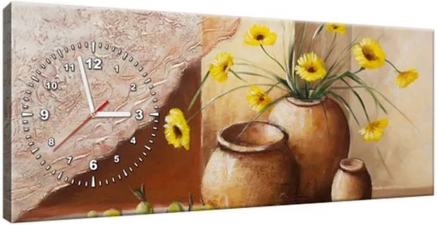 Tlačený obraz s hodinami Žlté kvety vo váze 100x40cm ZP1777A_1I
