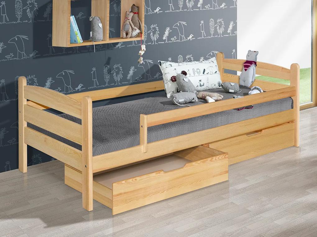 MAXMAX SKLADOM: Detská posteľ z MASÍVU 200x90cm so zásuvkou - MARY - Bezfarebný lak