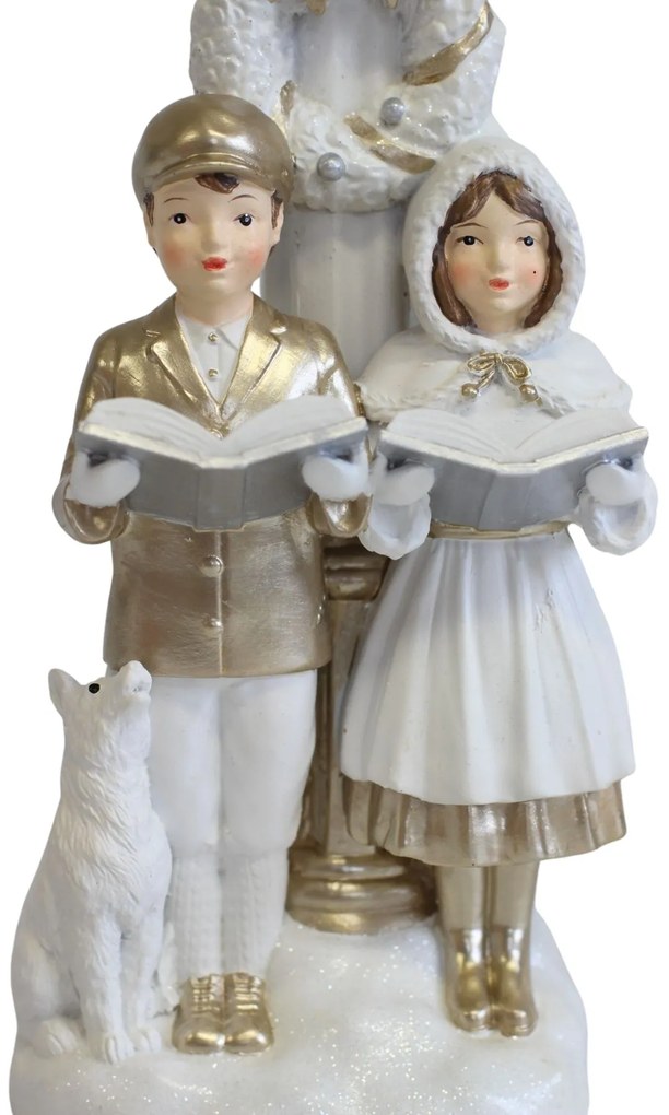 Bielo zlatá vianočná dekorácia koledníci LED 35cm