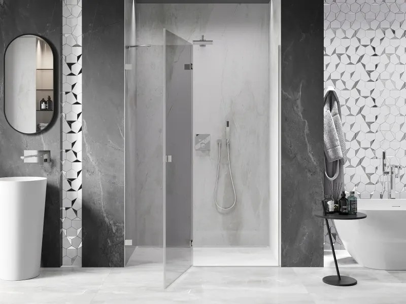 Mexen, Mexen Lunar ľavé výklopné sprchové dvere 130 cm, transparentné, brúsený nikel - 834-130-000-97-00-L