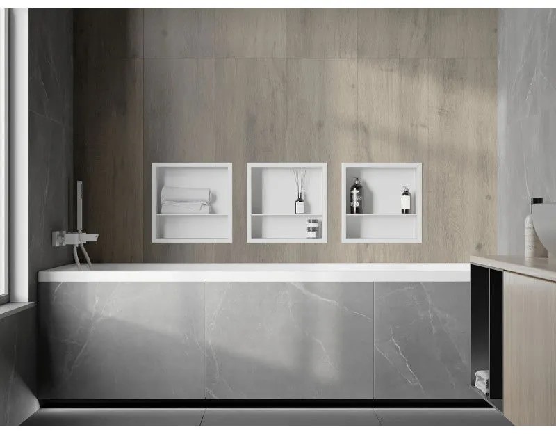 Mexen X-Wall-R, polička na zapustenie na obklad s golierom 30 x 30 cm, biela, 1920303010S