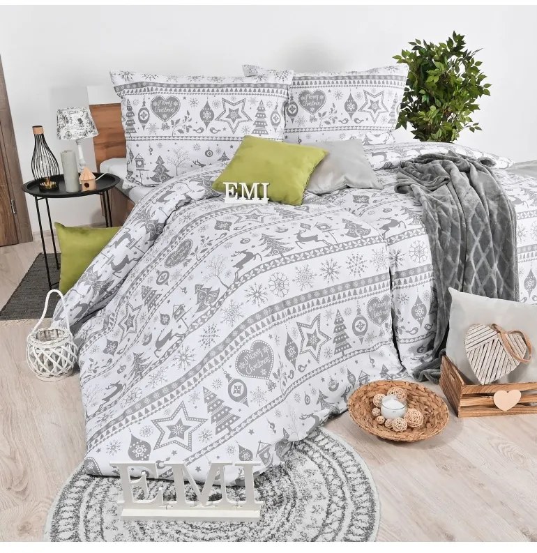 Vianočné bavlnené obliečky Eleonora sivé EMI, Predĺžený set jednolôžko obsahuje 1x 140x220 + 1x 70x90
