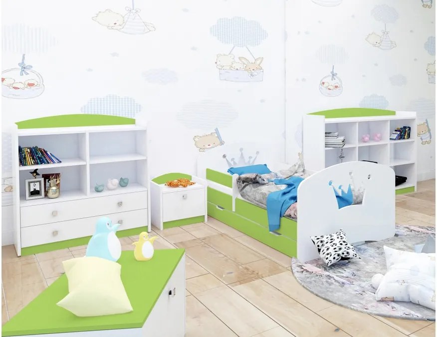 Happy Babies Detská posteľ Happy dizajn/korunka Farba: Zelená / Biela, Prevedenie: L10 / 90 x 200 cm / S úložným priestorom, Obrázok: Korunka