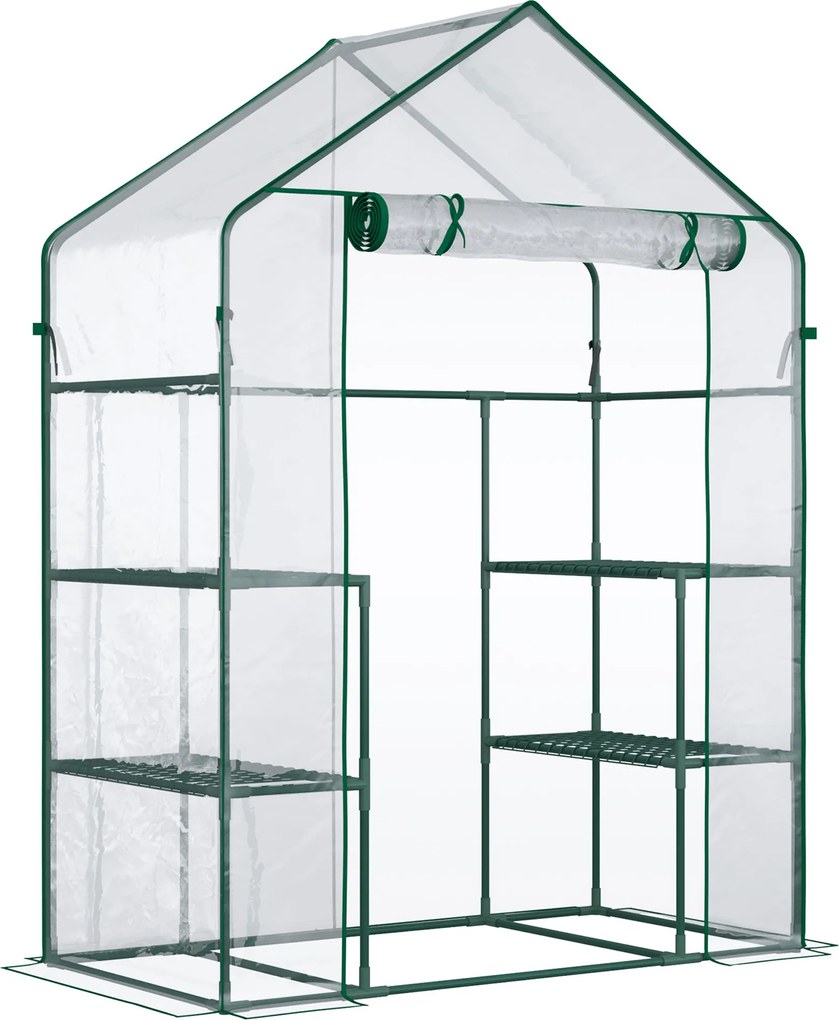 Outsunny Záhradný Skleník s 6 Poličkami - Priesvitná Oceľová PVC Plastová Kocka 142 x 73 x 195 cm | Aosom