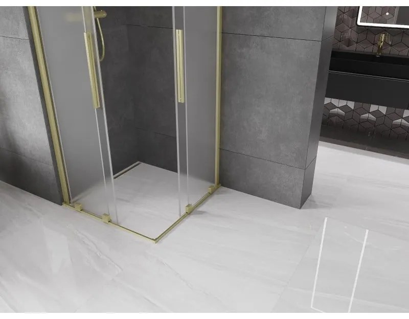 Mexen Velar Duo, sprchový kút s posuvnými dverami 90 x 90 cm, 8mm sklo námraza, zlatá matná, 871-090-090-32-55