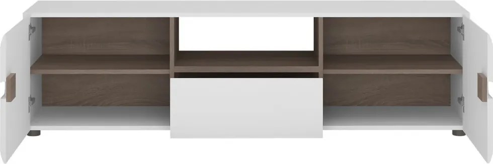 Široká TV skrinka Linate, biely lesk/dub