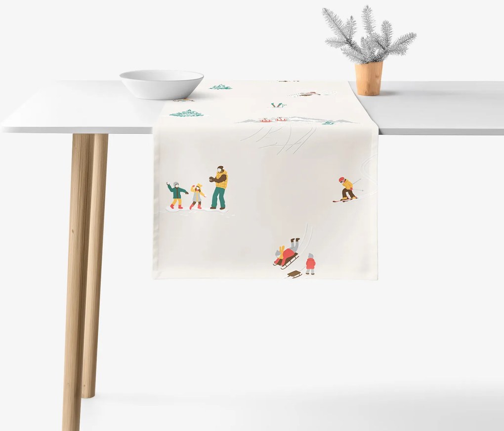 Goldea vianočný behúň na stôl 100% bavlnené plátno - zimné radovánky 35x140 cm