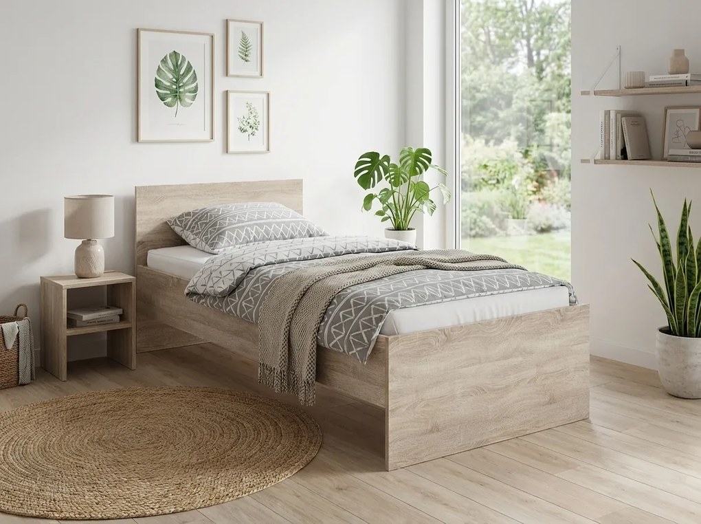 Posteľ ELISA 90 x 200 cm, dub sonoma Rošt: S latkovým roštom, Matrac: Matrac SOMMERA 18 cm