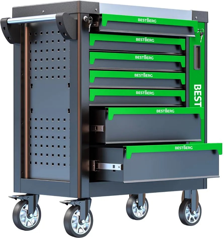 Kovový pojazdný dielenský vozík s 263 nástrojmi a 7 zásuvkami BestBerg BBTC-703T / SPCC steel