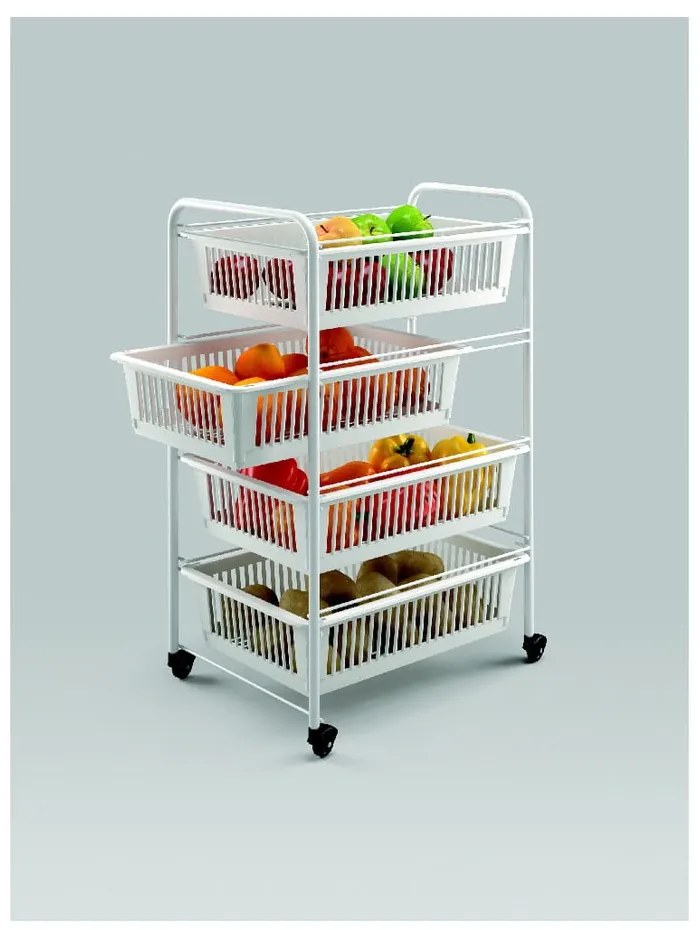 Pojazdný regál so 4 košíkmi Metaltex India, dĺžka 35 cm