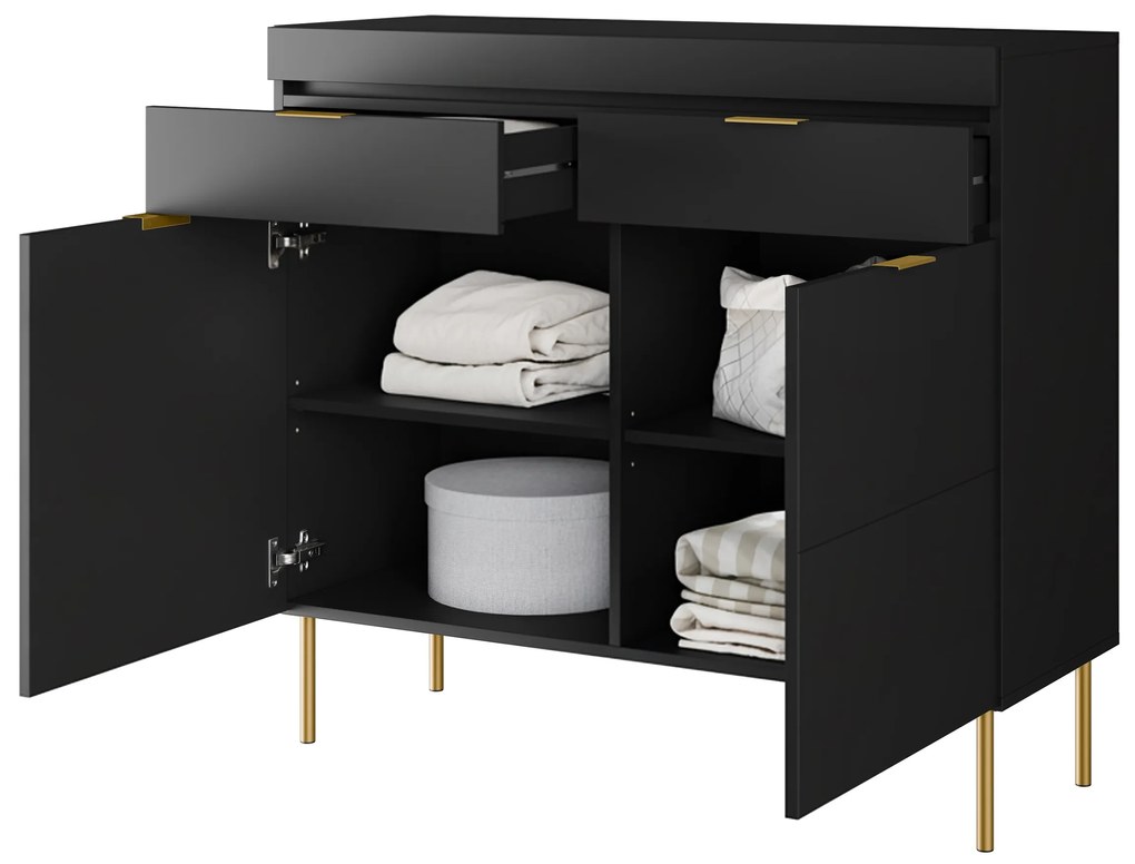 Komoda Sentia 105 cm s 2 zásuvkami - čierna / zlatá