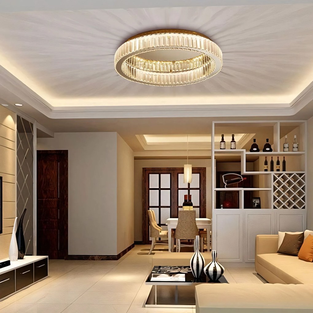 Toolight Toolight, LED krištáľové stropné svietidlo 40cm, 24W, 4000K, 1120lm, APP1720-C, zlatá matná, OSW-09301
