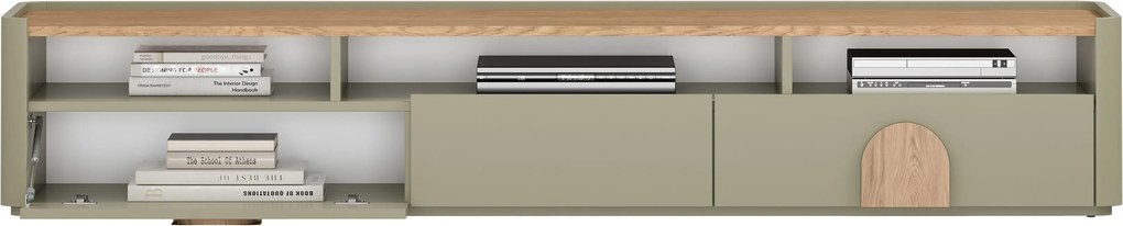 RTV skrinka Amilio 200 cm so zásuvkami - eukalyptus / dub baltic dune / úchyty dub prírodný
