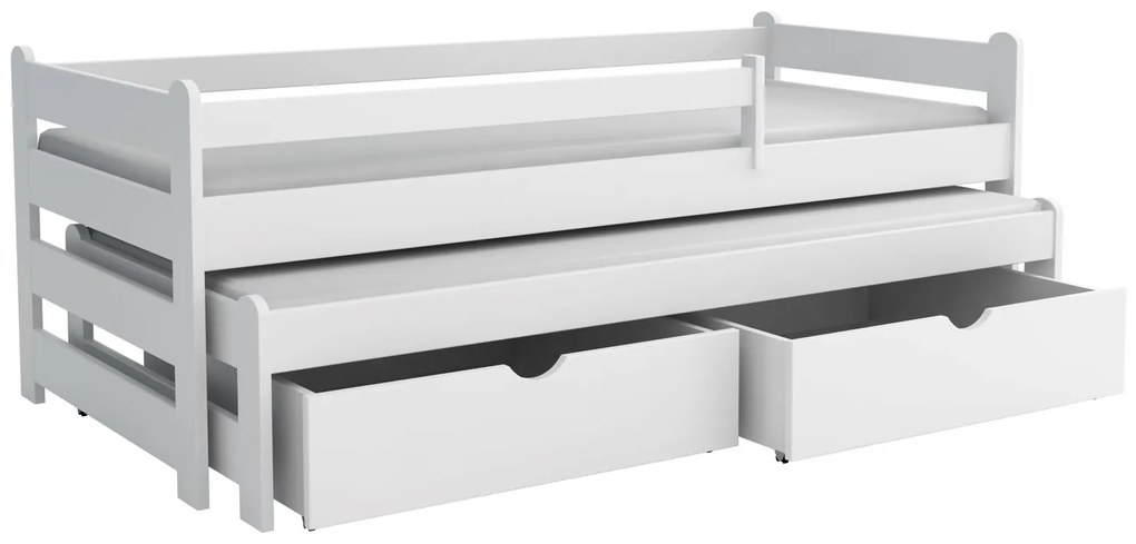 Detská posteľ z masívu borovice ALEX s prístelkou a šuplíky - 200x90 cm - BIELA