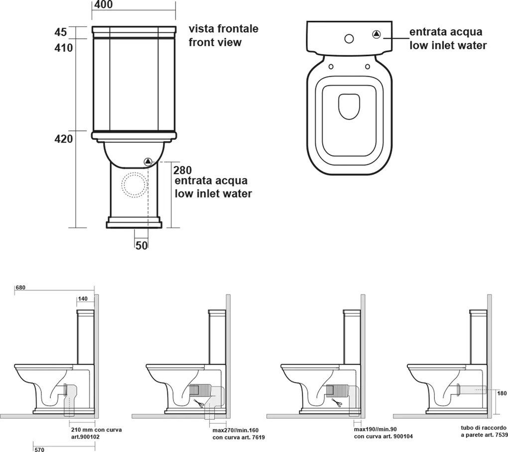 Kerasan Kerasan, WALDORF WC kombi, spodný/zadný odpad, biela-chrom, WCSET04-WALDORF