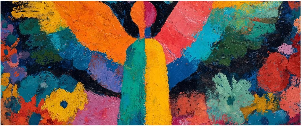 Obraz - Abstraktný anjel s kvetmi (120x50 cm)