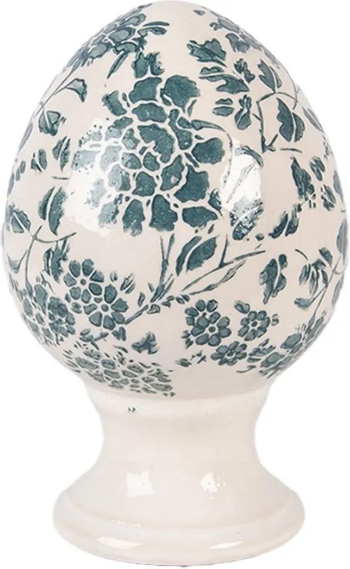 Keramické vajíčko na podstavci so zelenými kvetmi Tien French S - Ø 9*14 cm
