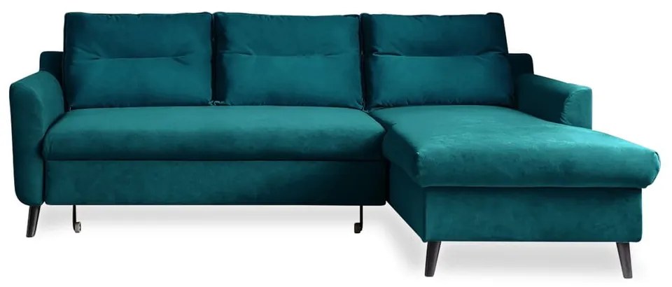 Tyrkysovomodrá zamatová rozkladacia rohová pohovka Miuform Stylish Stan, pravý roh