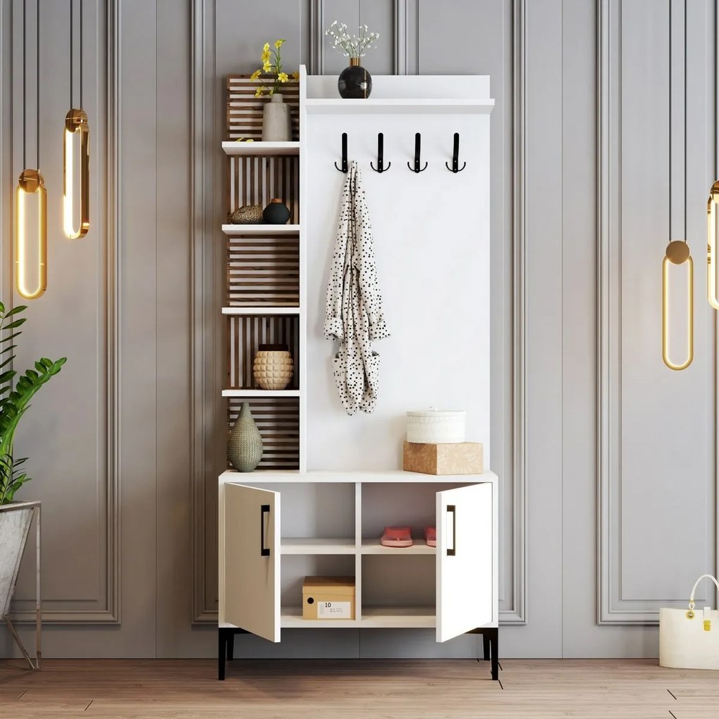 Vešiak s botníkom a policami Viyana White