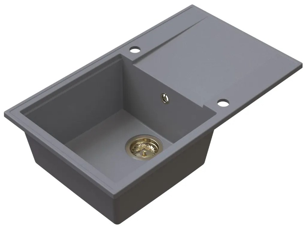Sink Quality Sink55, kuchynský granitový drez 780x460x215 mm + zlatý sifón, šedá, SKQ-SINK.D.1KDOL.XG