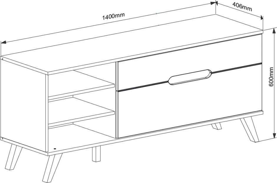 Televizna skrinka Scandi, biela/dub nox