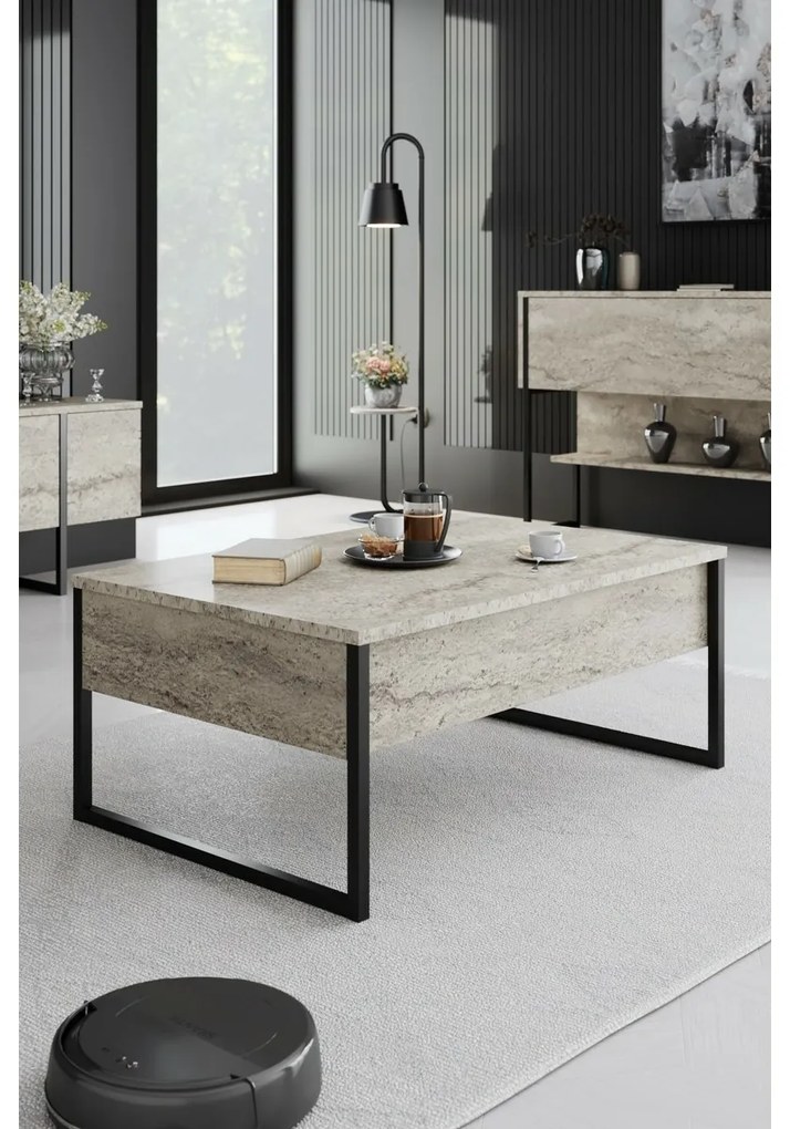Konferenčný stolík Luxe Travertine and Black