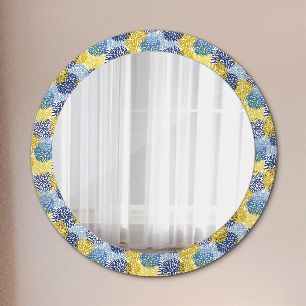 Okrúhle ozdobné zrkadlo Modré kvety fi 80 cm